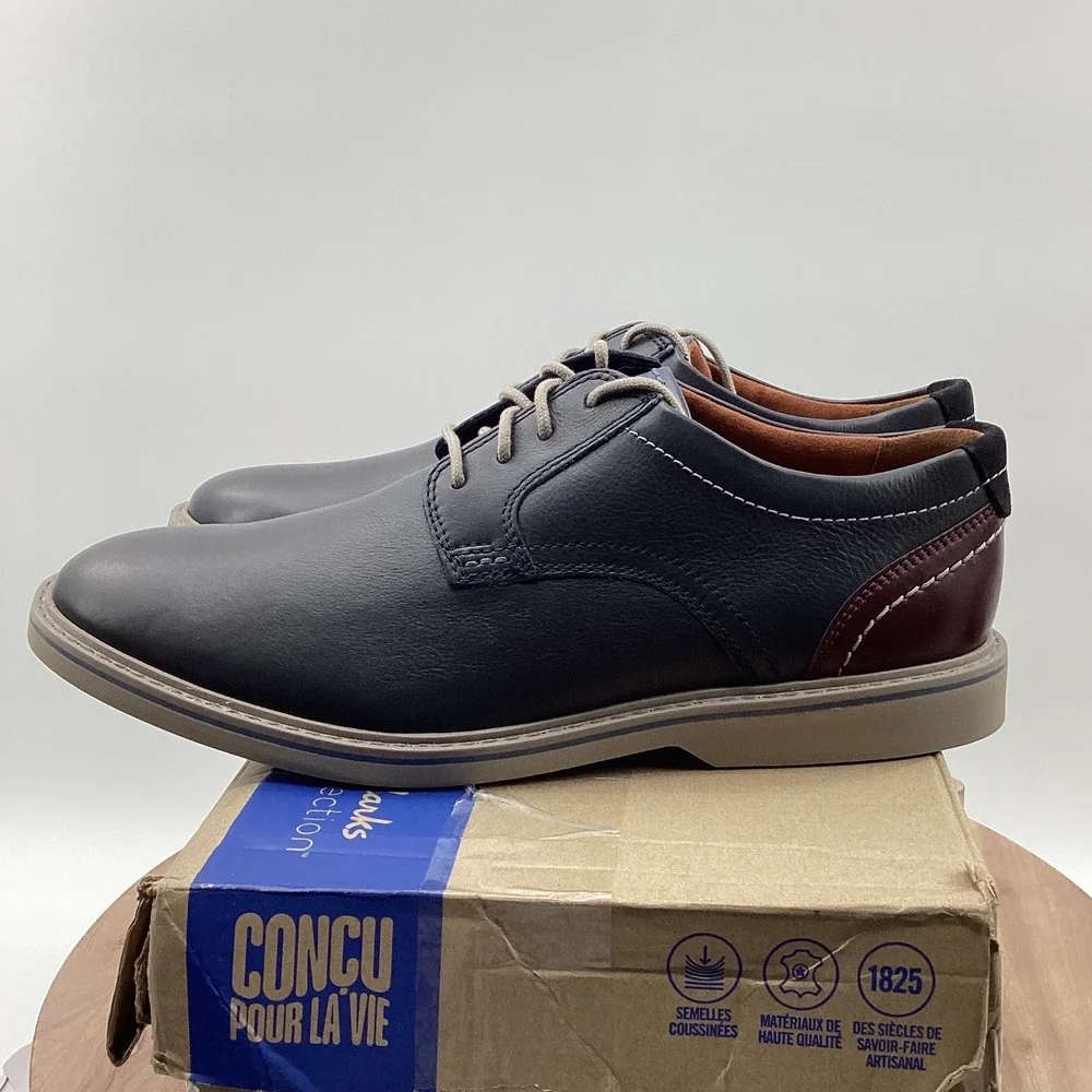 Clarks Collection Radcliff Low Mens Navy Leather Derby Dress Shoes 9.5 M NEW